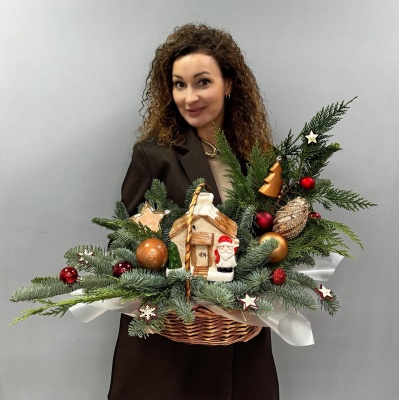 Букет цветов Новогодняя композиция Домик