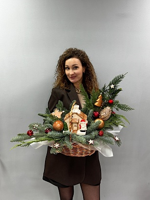 Букет цветов Новогодняя композиция Домик